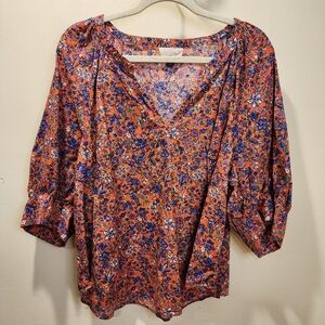 Universal Thread Colorful Floral V-Neck Boho Blouse Plus Size XXL